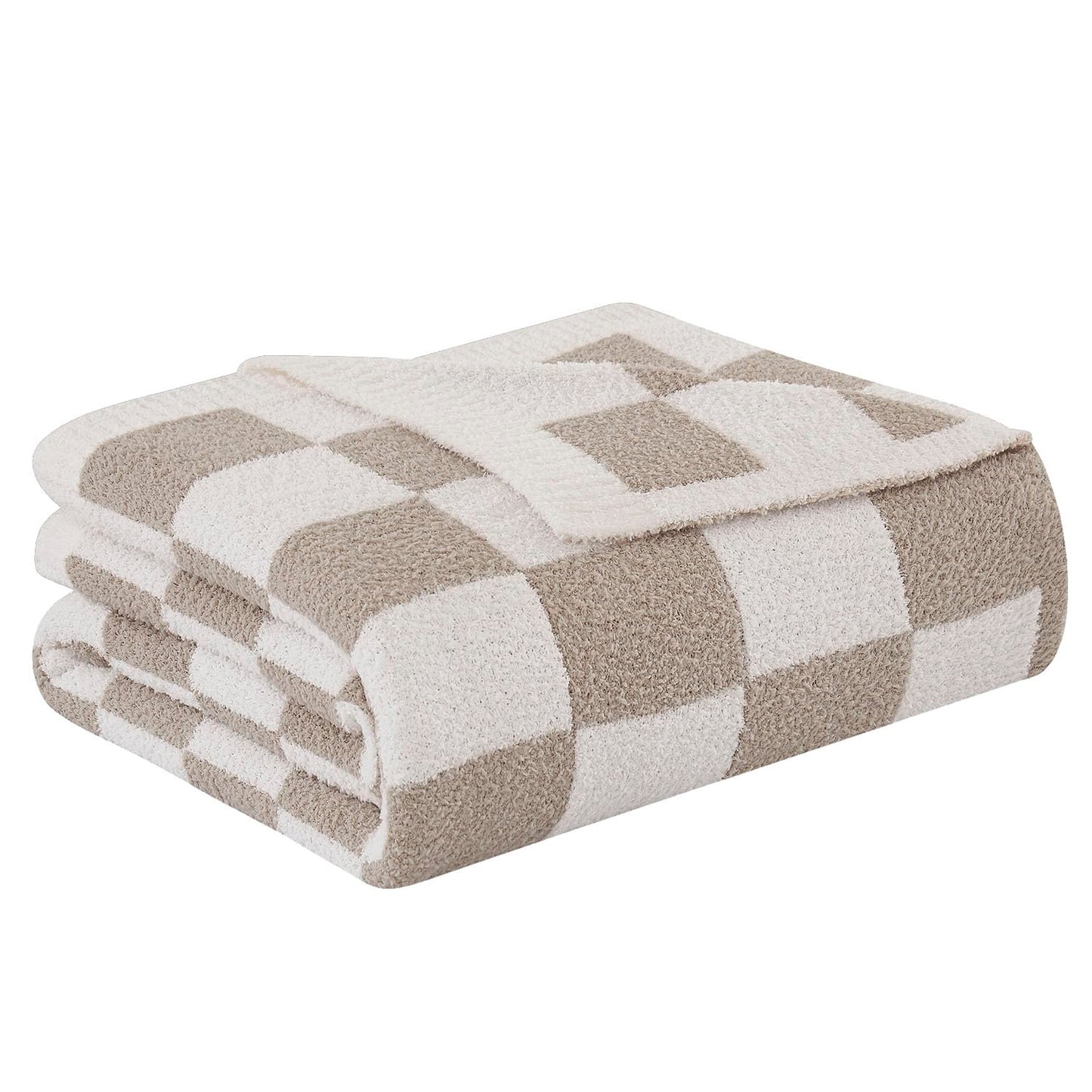 Checkered Knit Throw Blanket – Khaki | 50×60