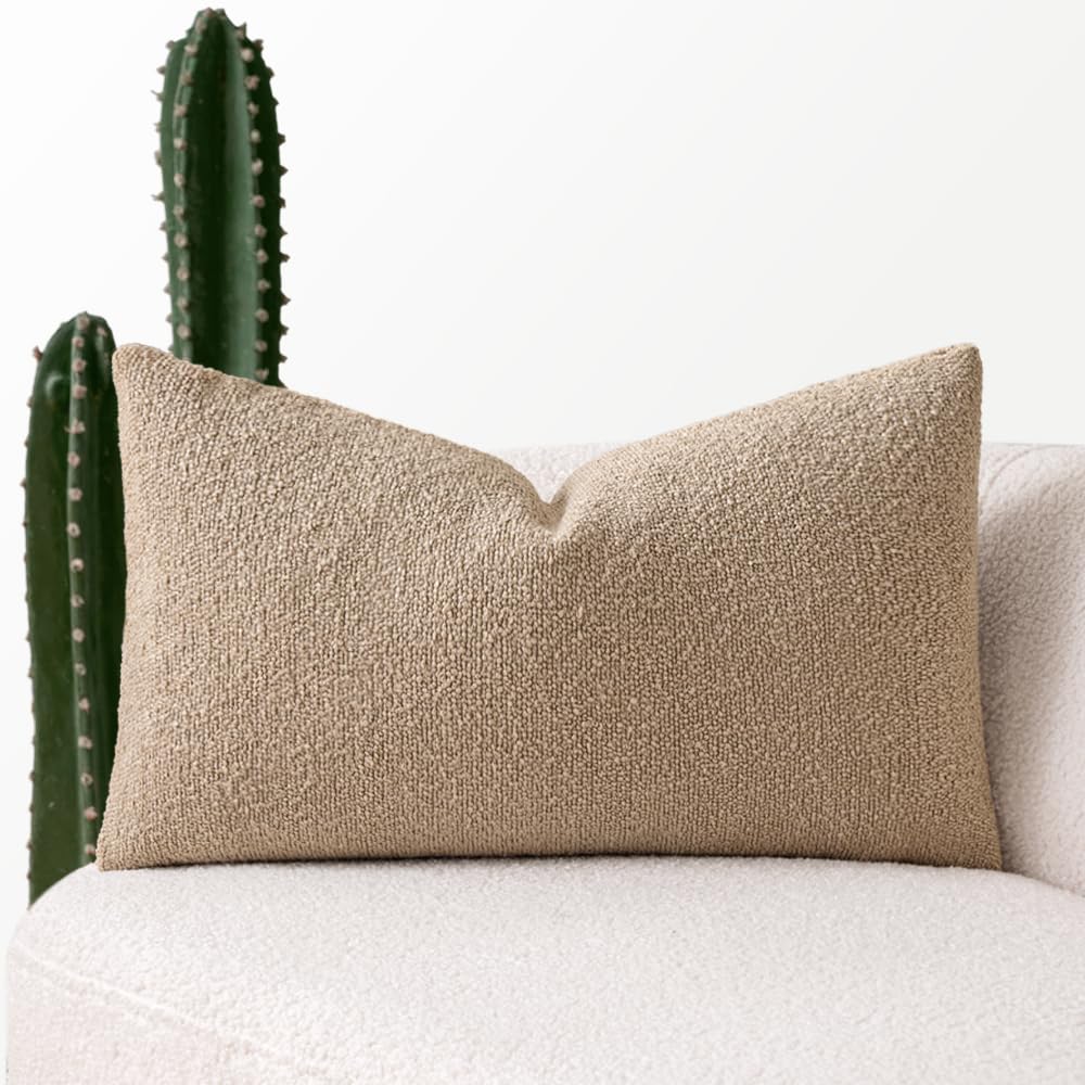 MIULEE Pack of 1 Khaki Throw Pillow Cover 12x20 Inch Decorative Couch Pillow Cover Textured Boucle Accent Solid Pillow Case Soft for Spring Cushion Chair Sofa Bedroom Livingroom Home Decor