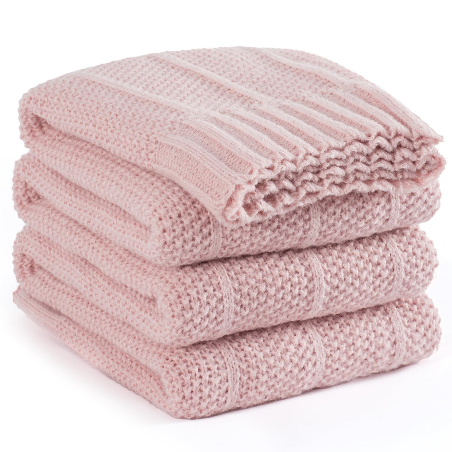 Carriediosa Knit Throw Blanket for Couch 50" X 60"Soft Cozy Stripe Pattern Cable Knitted Throws Fall Fluffy Textured Solid Home Decor Blankets Couch Cover for Bed SofaDusty Pink