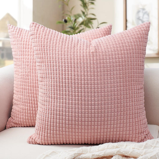 Softalker Throw Pillow Covers 16x16 Set of 2 Soft Corduroy Boho Stripe Decorative Spring Pillow Cover Couch Fluffy Pillow Cover for Farmhouse Home Decor Bed Living Room Pink