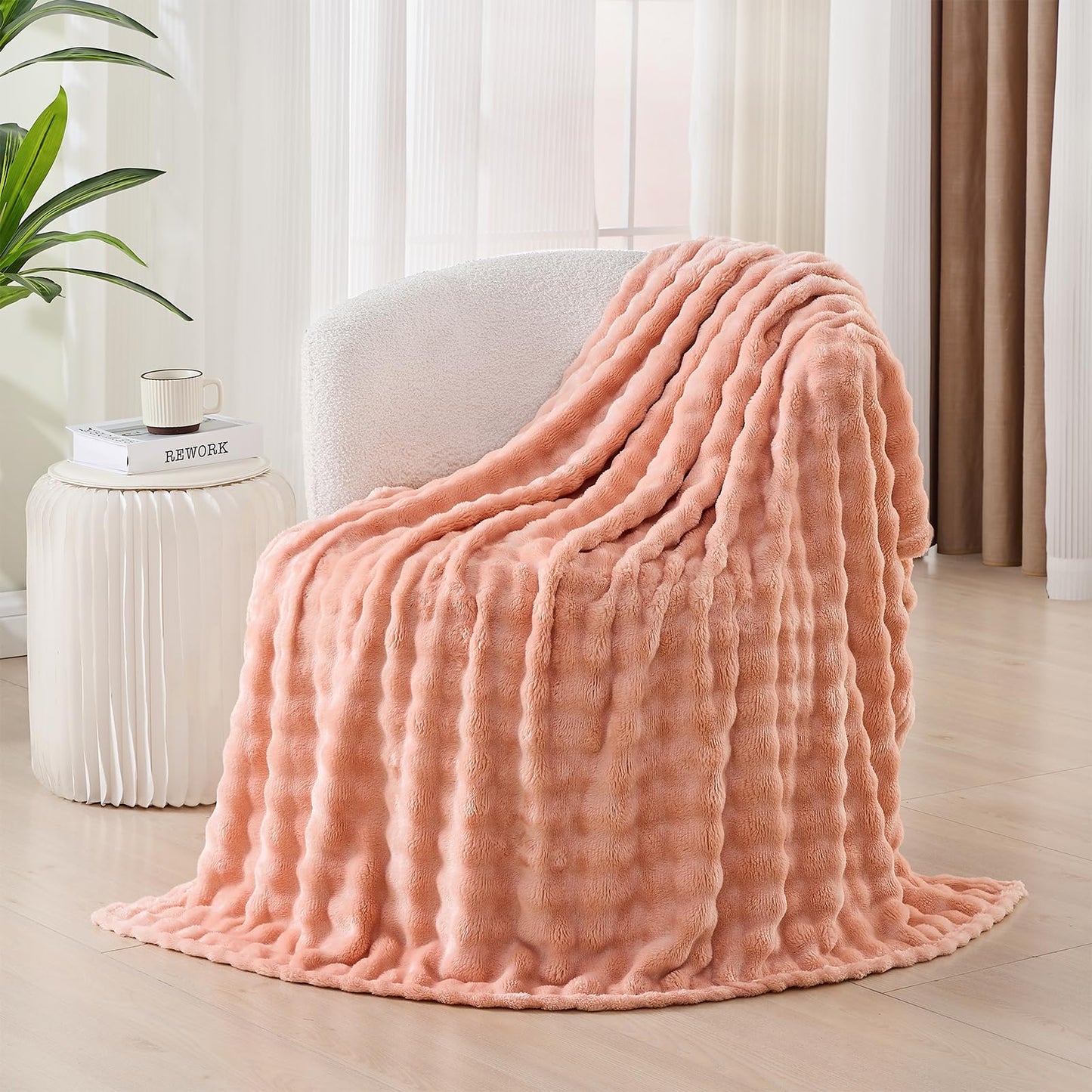 3D Textured Bubble Plush Blanket | Soft Comfortable Warm Fleece Throw | Fuzzy Cozy Blanket for Couch & Bed | Stylish Home Décor | Petal Pink Throw 50"x60"