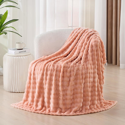 3D Textured Bubble Plush Blanket | Soft Comfortable Warm Fleece Throw | Fuzzy Cozy Blanket for Couch & Bed | Stylish Home Décor | Petal Pink Throw 50"x60"
