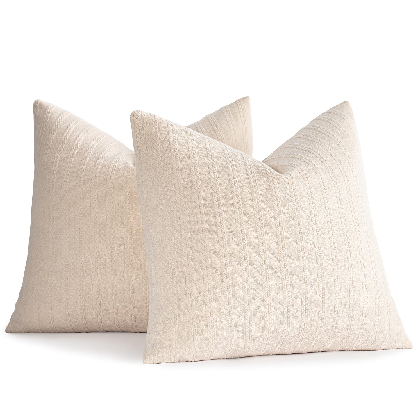 YCOLL Decorative Throw Pillow Covers 18x18 Set of 2 Super Soft Solid Patterned Knit Accent Couch Pillows Boho Pillow Cover for Couch Livingroom Bed Beige