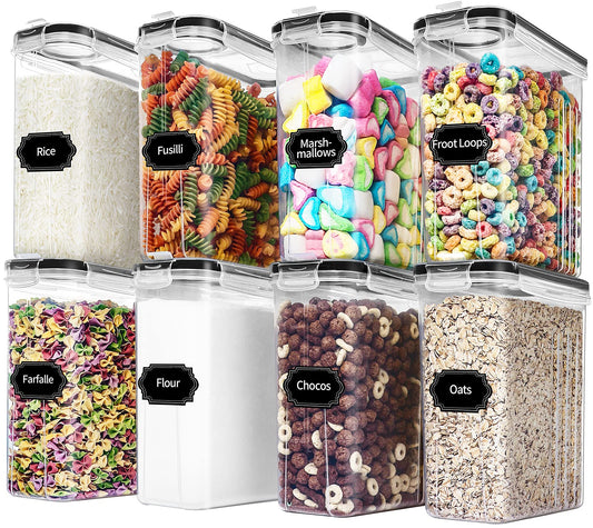Cereal Containers Storage Skroam Airtight Food Storage with Lid for Kitchen & Pantry Organization BPA-Free Plastic Canister 20 Lables & Marker