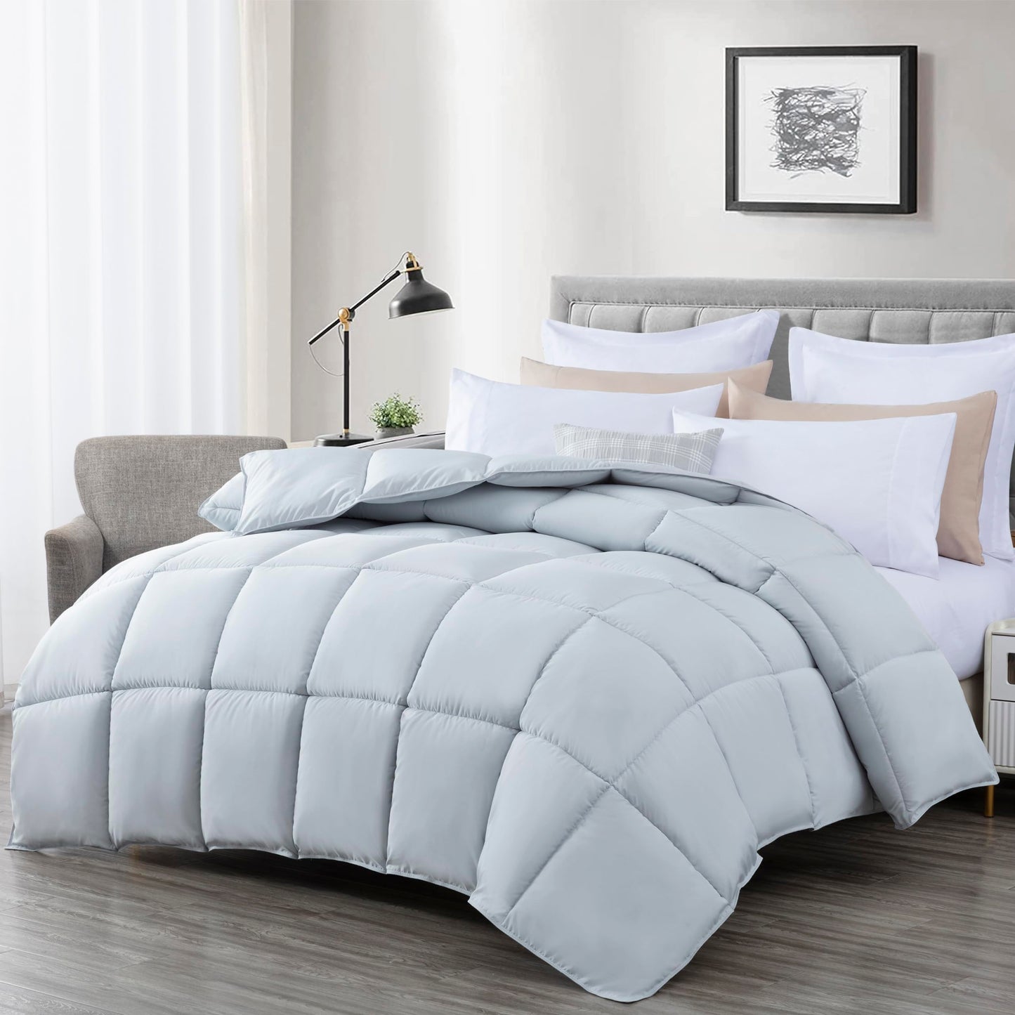 Chezmoi Collection All Season Queen Size Down Alternative Comforter - Plush Microfiber Fill - Box Stitch Quilted - Duvet Insert with Corner Tabs (Full/Queen Silver Gray)
