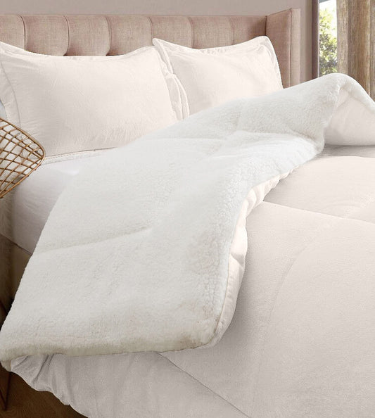 Elegant Comfort Super Soft Sherpa Comforter 3-Piece Set Premium Quality Heavy Weight Reversible Down Alternative Micro-Suede Sherpa Comforter Full Pearl Cream