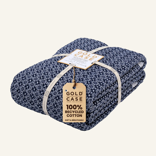 Turkish Cotton Blanket – Navy Blue | Queen (90×90)