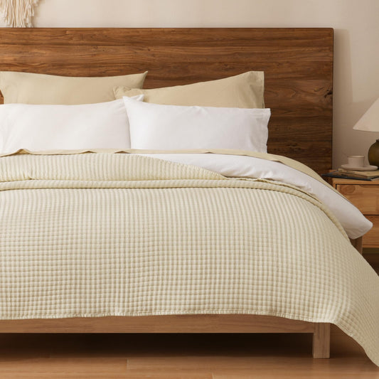 Muslin Waffle Blanket – Sand | Queen (90×90)