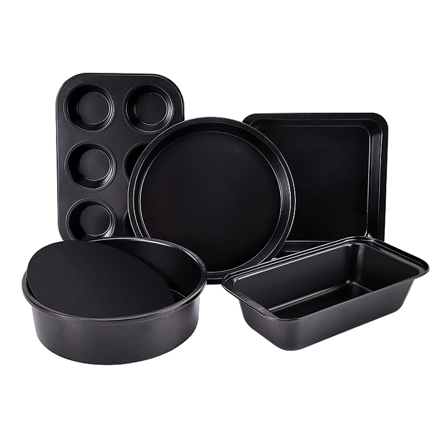 Baking Pans 5-Piece Nonstick Bakeware Set with Muffin Pan Round/Square Cake Pan Loaf Pan Round Removable Bottom Cake Pan Baking Supplies Kitchen Cookware Sets Baking Sheets for Oven