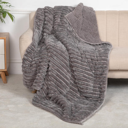 UINIU Sherpa Fleece Weighted Blanket for Adults Queen Size 20lbs Soft Cozy Flannel Heavy Throw Blanket for Relax and Deep Sleep 3D Ribbed Warm Fleece Weighted Blankets for Couch and Bed 60" x 80"