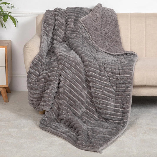 UINIU Sherpa Fleece Weighted Blanket for Adults Queen Size 20lbs Soft Cozy Flannel Heavy Throw Blanket for Relax and Deep Sleep 3D Ribbed Warm Fleece Weighted Blankets for Couch and Bed 60" x 80"