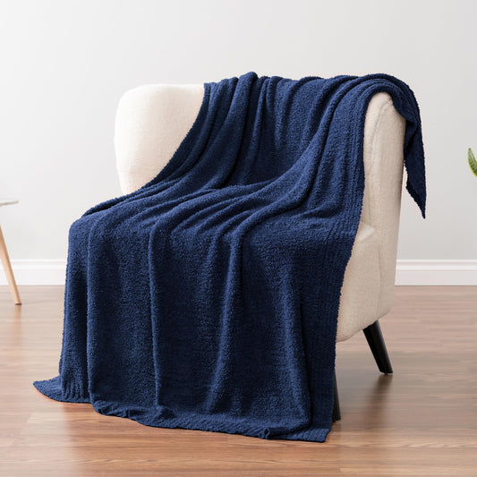 PAVILIA Super Soft Throw Blanket for Couch Fluffy Cozy Lightweight Navy Blue Blanket Fuzzy Warm Knit Blanket for Bed Sofa Dark Blue 50x60
