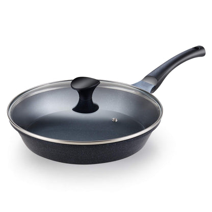 Cook N Home Marble Nonstick Cookware Saute 12" Fry Pan with Lid Black