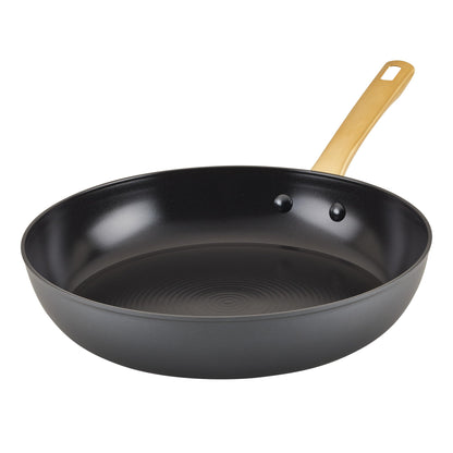 Farberware Forged Induction Ceramic Cookware Nonstick Frying Pan/Skillet Dishwasher Safe Suitable for All Stovetops 12.25 Inch Fry Pan - Black and Gold