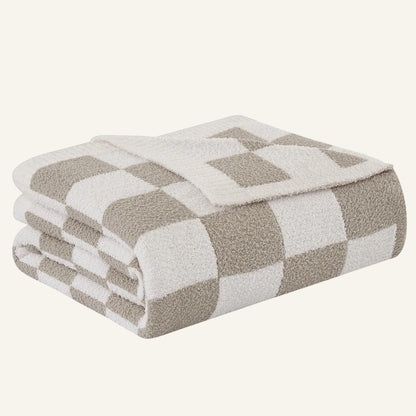 Checkered Knit Throw Blanket – Khaki | 50×60
