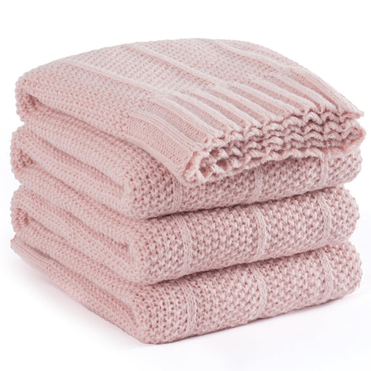 Carriediosa Knit Throw Blanket for Couch 50" X 60"Soft Cozy Stripe Pattern Cable Knitted Throws Fall Fluffy Textured Solid Home Decor Blankets Couch Cover for Bed SofaDusty Pink