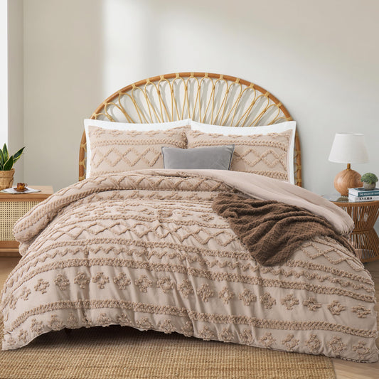 Oli Anderson Khaki Queen Comforter Set Tufted Bedding Set Queen 3 Pieces Boho Shabby Chic Comforter with 2 Pillowcases (KhakiQueen)