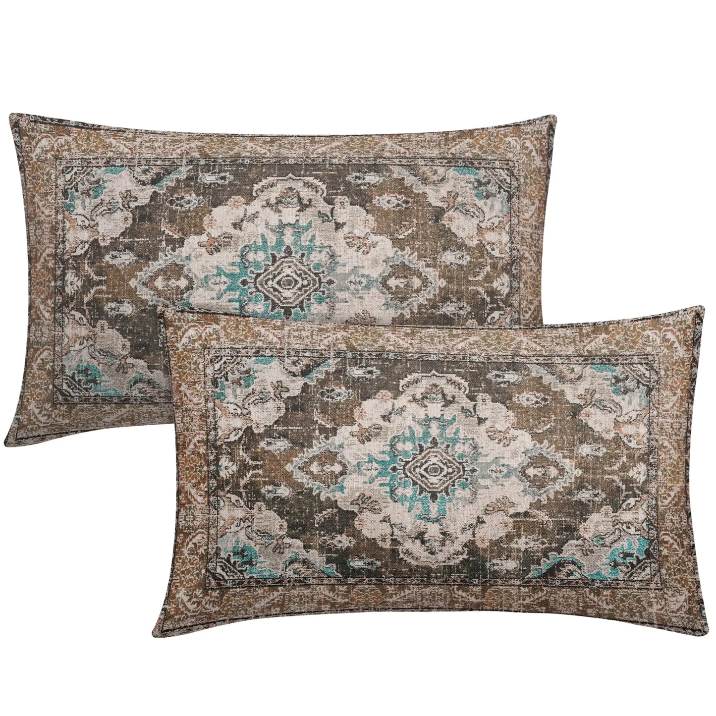sorfbliss Brown Blue Boho Pillow Covers 12x20 Set of 2 Carpet Bohemian Floral Pattern Decorative Lumbar Throw Pillow Cases Outdoor Farmhouse Decoration for Sofa Couch Bed